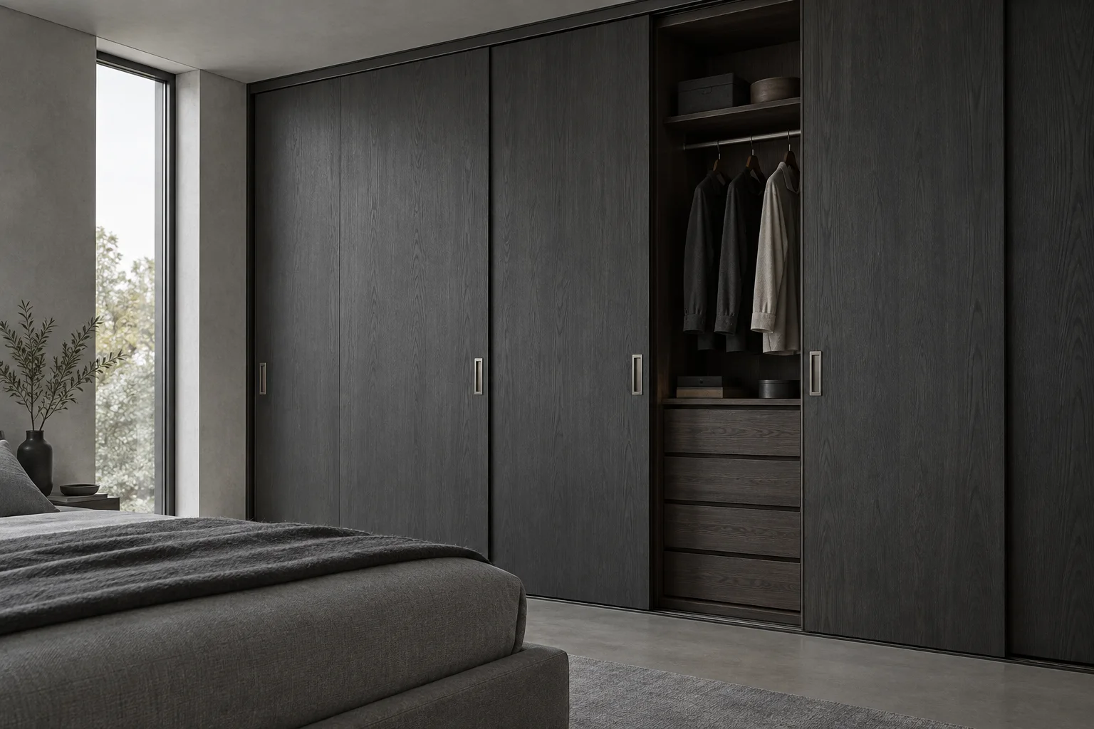 Sliding wardrobe fronts and bedroom storage — design concept
