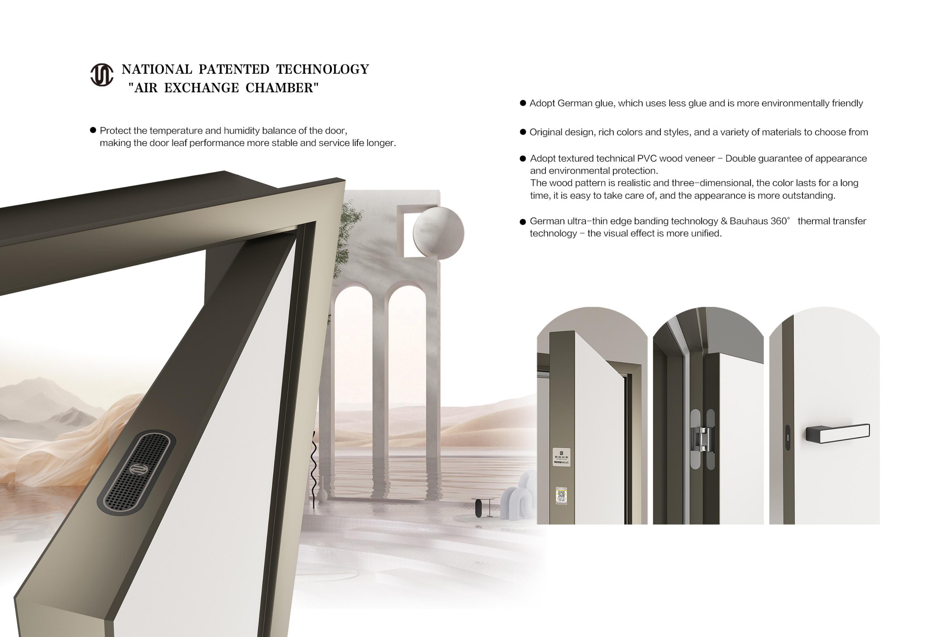 Catalogue page showing the composite door air exchange chamber and edge details