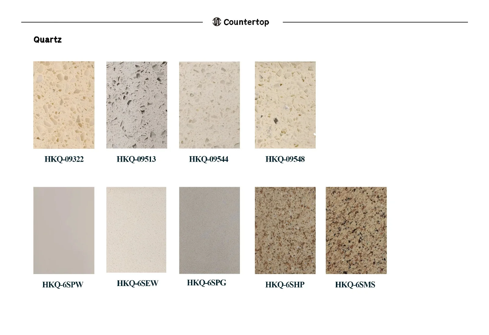Quartz kitchen countertop colours and aggregate patterns shown on catalogue page 37