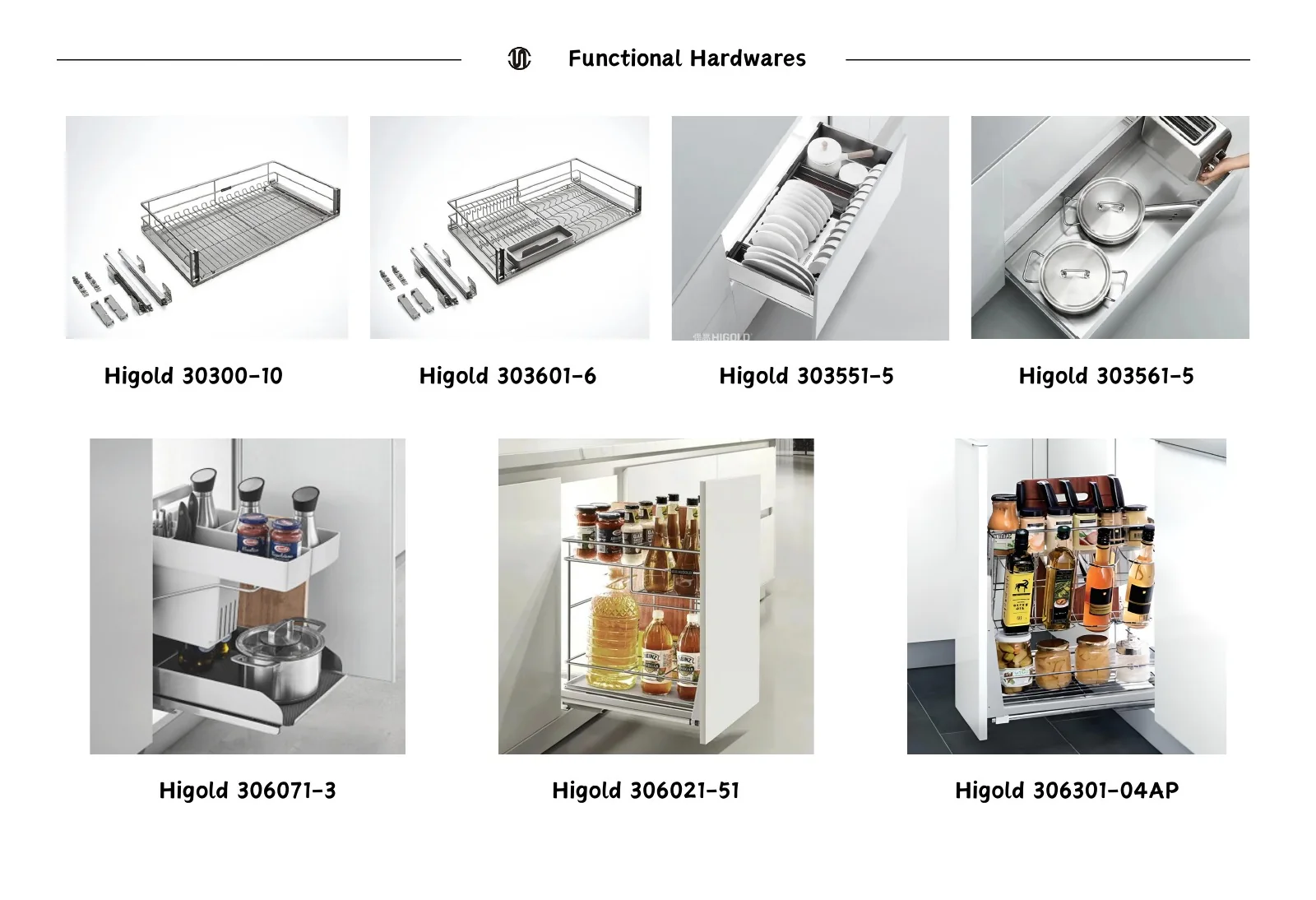 Kitchen cabinet pull-out and storage hardware references shown on catalogue page 26