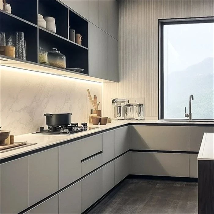 Kitchen cabinets with open shelving above the worktop - Soft Ivory White Kitchen Cabinets by SNEJ, image 2