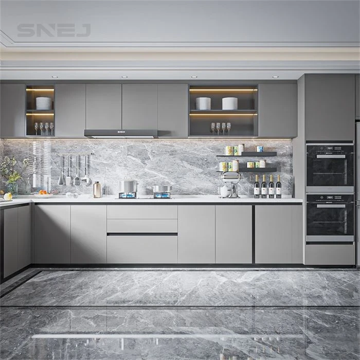 Grey kitchen cabinets with built-in stacked ovens - Modern Under Sink Cabinet by SNEJ
