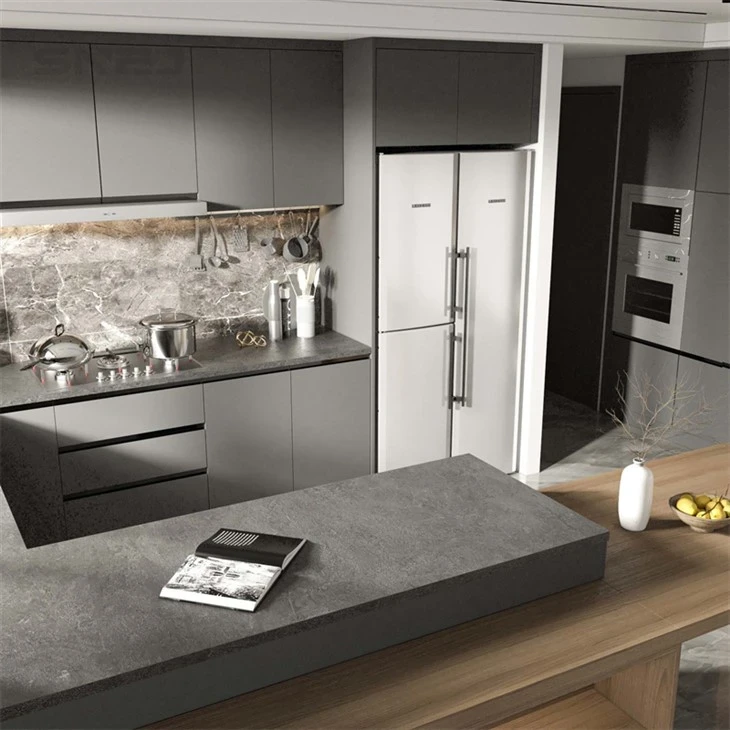 Kitchen cabinetry with an island, peninsula or breakfast counter - Modern Grey Kitchen Cabinets by SNEJ, image 2
