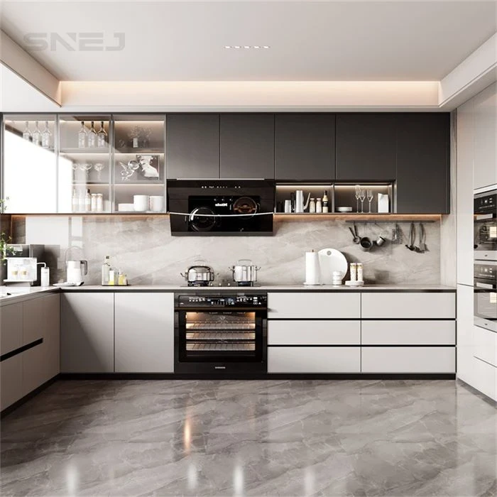 White base cabinets beneath dark grey wall cupboards - Modern Kitchen Base Cabinets by SNEJ
