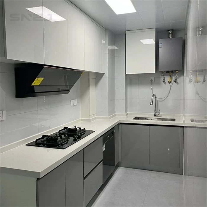 Kitchen cabinet layout showing wall cupboards, base storage and worktops - High Gloss Modern Cabinets by SNEJ, image 3