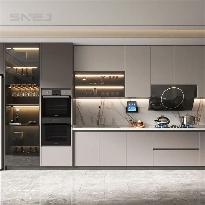 Kitchen storage with tall illuminated glass cupboards - Custom Corner Pantry Cabinet by SNEJ