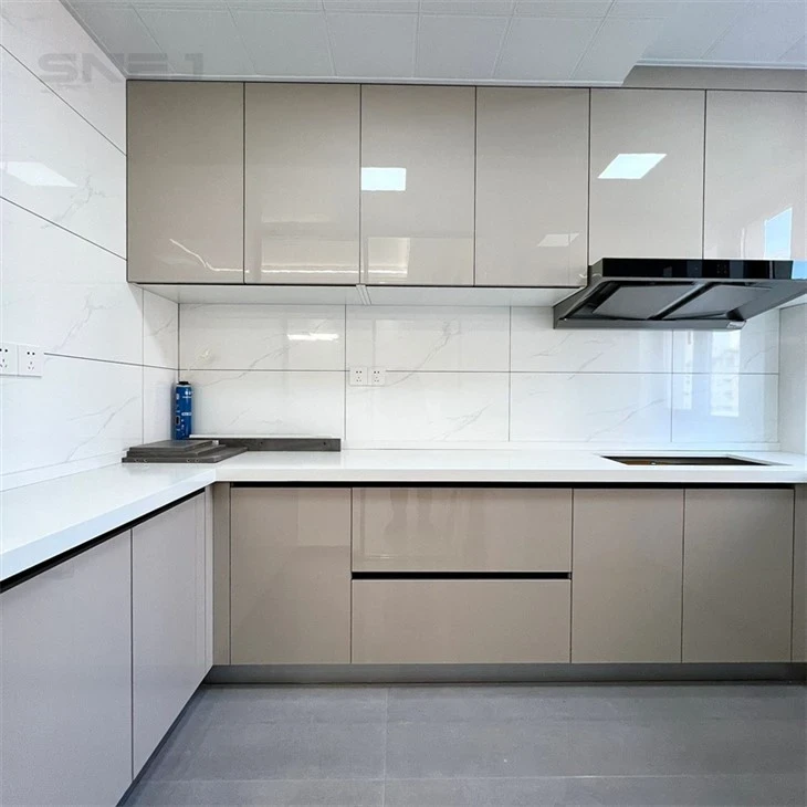 Kitchen cabinet layout showing wall cupboards, base storage and worktops - Modern Gloss Kitchens by SNEJ, image 3