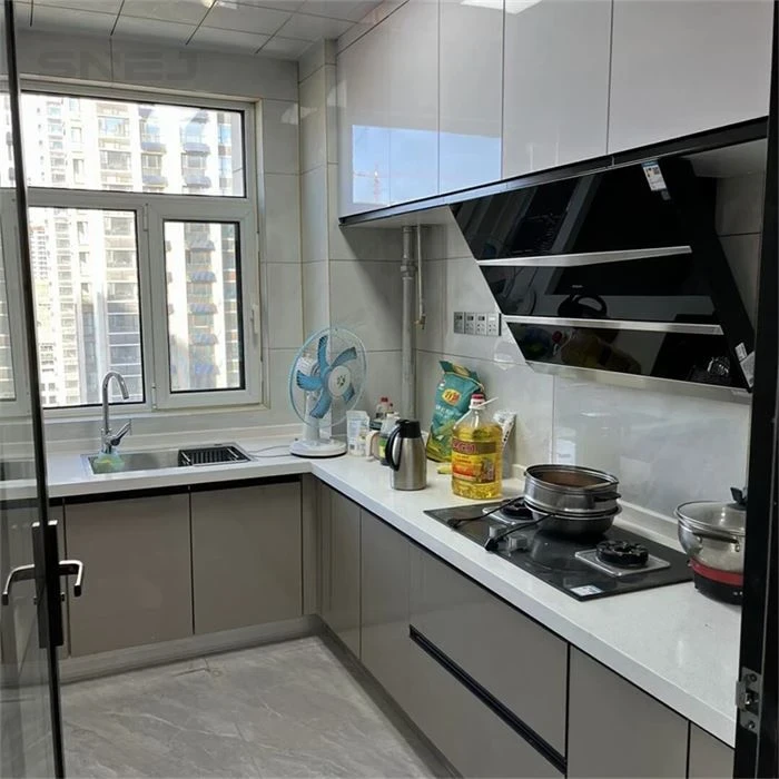 Kitchen cabinet layout showing wall cupboards, base storage and worktops - Custom Cabinets For Small Kitchens by SNEJ, image 3