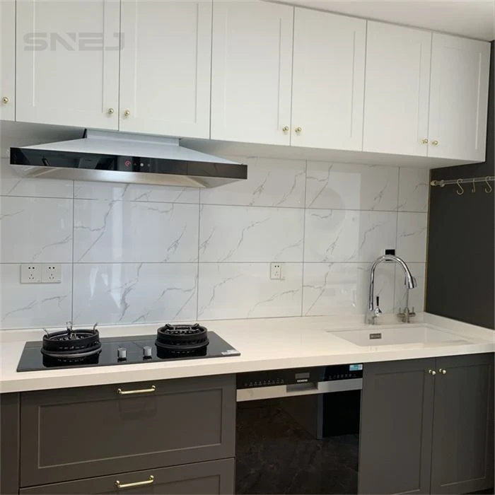 Kitchen cabinet layout showing wall cupboards, base storage and worktops - Custom White Kitchen Cabinets by SNEJ, image 2