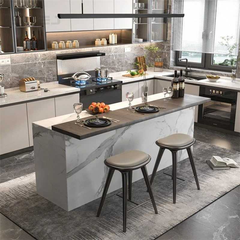 Kitchen cabinetry with an island, peninsula or breakfast counter - White Cabinet Kitchen by SNEJ, image 3