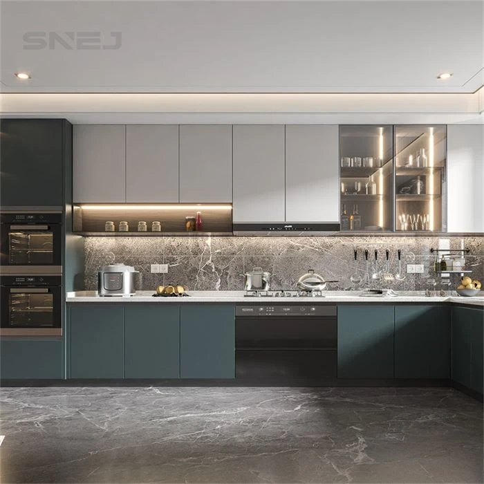 Kitchen cabinet layout showing wall cupboards, base storage and worktops - Modern European Cabinets by SNEJ, image 2