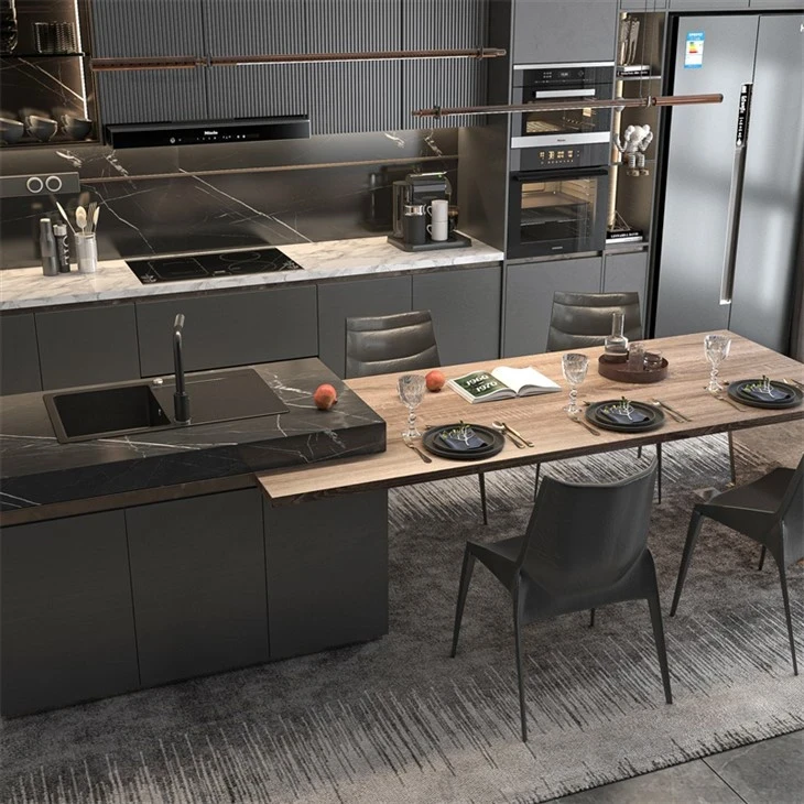 Kitchen cabinetry with an island, peninsula or breakfast counter - Modern Grey Kitchen Cabinets by SNEJ, image 5