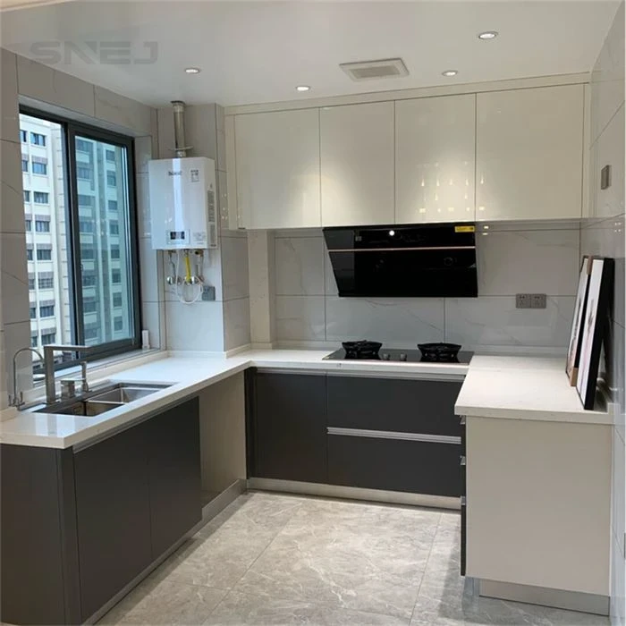 Kitchen cabinet layout showing wall cupboards, base storage and worktops - Custom Melamine Cabinets by SNEJ, image 2