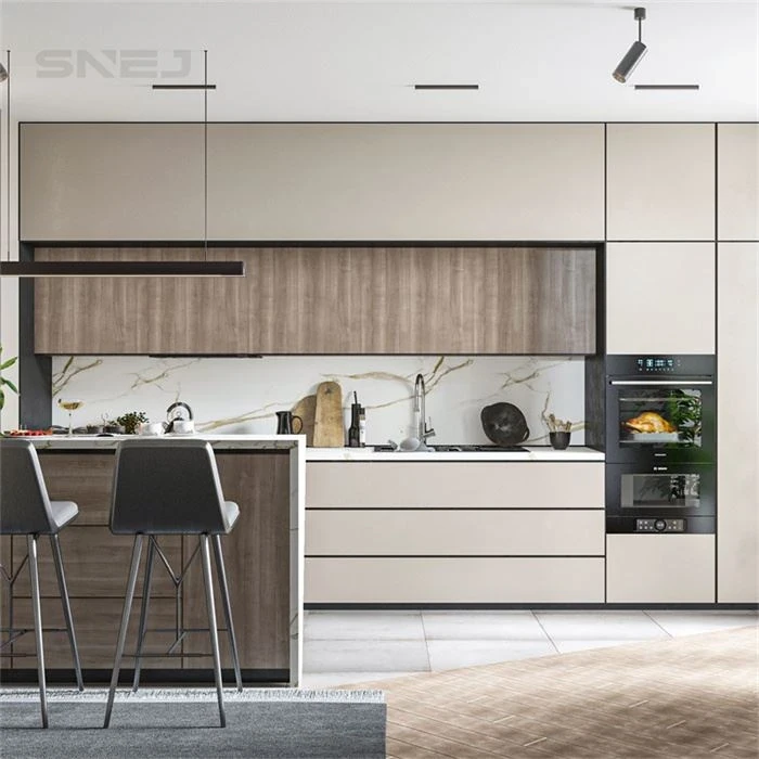 Kitchen cabinets with a breakfast counter and stacked ovens - Modern Dining Hutch Cabinet by SNEJ