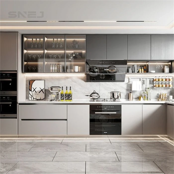Kitchen cabinets with glass-front wall cupboards and a built-in oven - Modern Freestanding Kitchen Cabinets by SNEJ