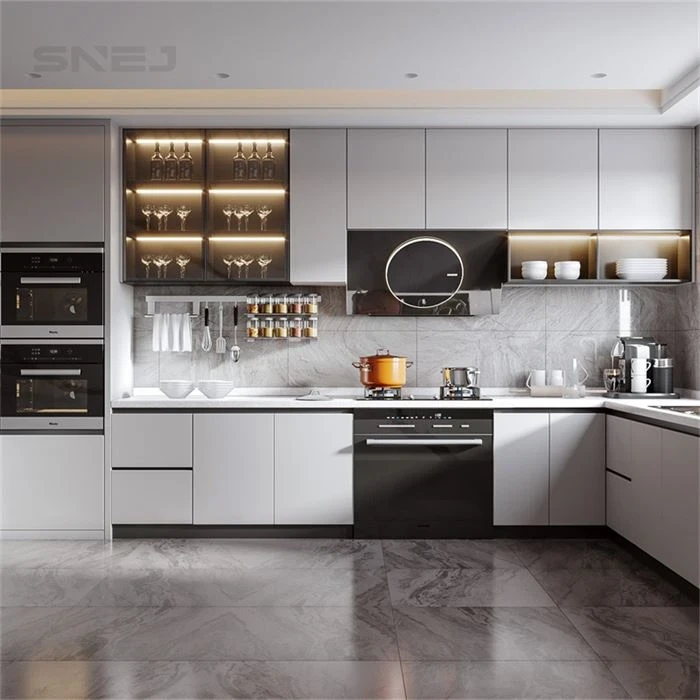 Kitchen cabinet layout showing wall cupboards, base storage and worktops - Modern European Cabinets by SNEJ, image 3