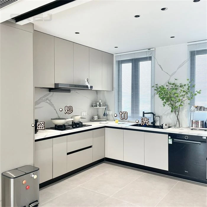 Kitchen cabinet layout showing wall cupboards, base storage and worktops - Modern Traditional Kitchen Cabinets by SNEJ, image 2