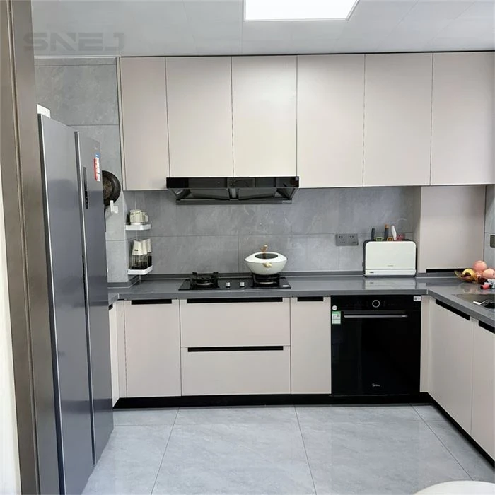 Kitchen cabinet layout showing wall cupboards, base storage and worktops - Semi Custom Built In Cabinets by SNEJ, image 3