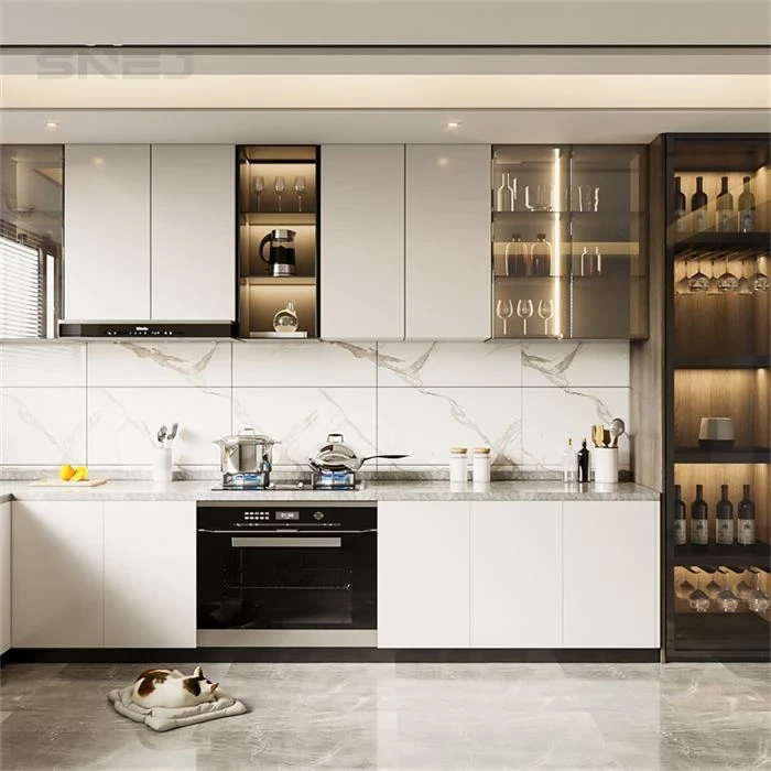 Kitchen cabinets with open shelving above the worktop - Modern Prefab Kitchen Cabinets by SNEJ, image 3