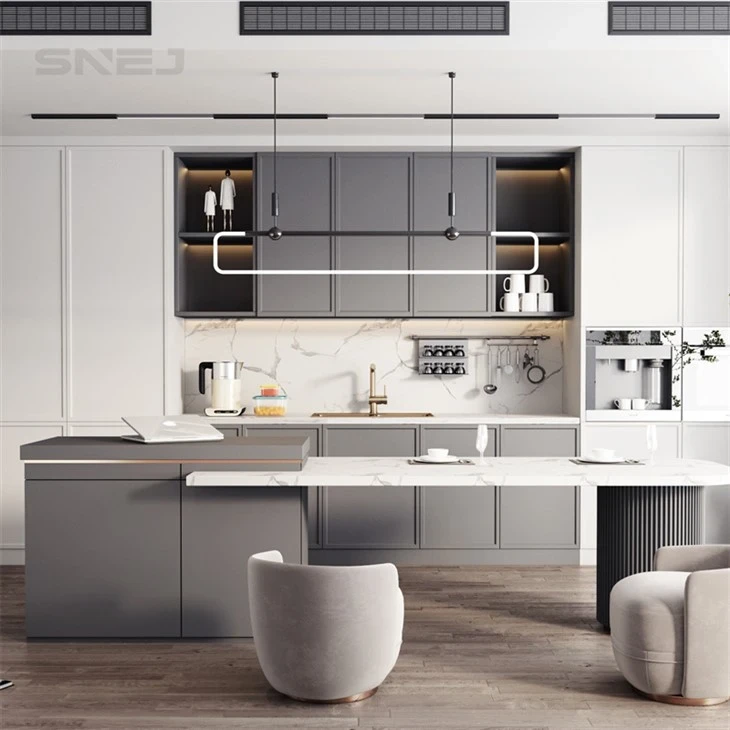 Kitchen cabinetry with an island, peninsula or breakfast counter - Modern Grey Kitchen Cabinets by SNEJ, image 3
