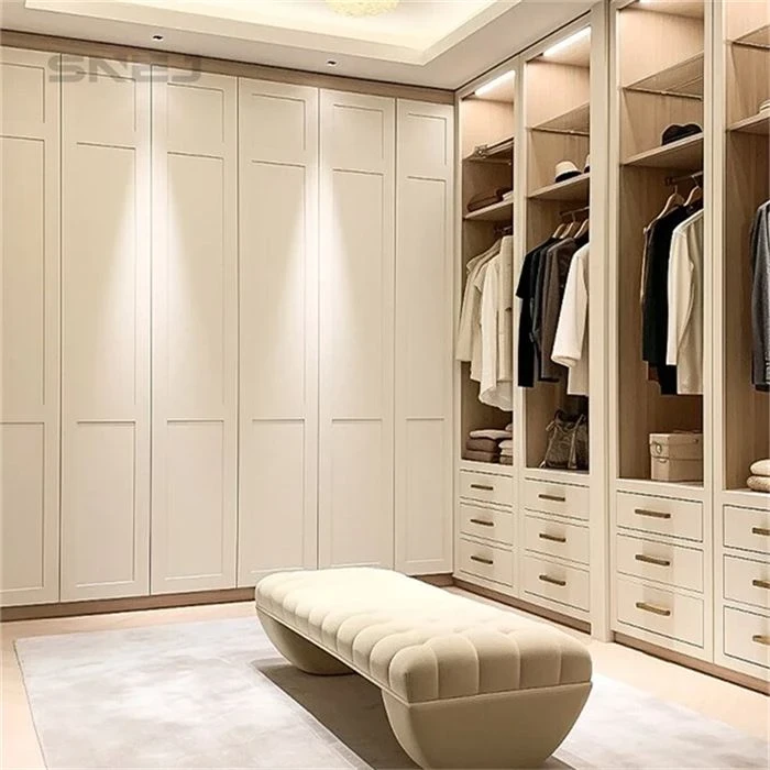 Cream dressing-room wardrobe with framed doors and open hanging bays - Large Closets With Doors by SNEJ