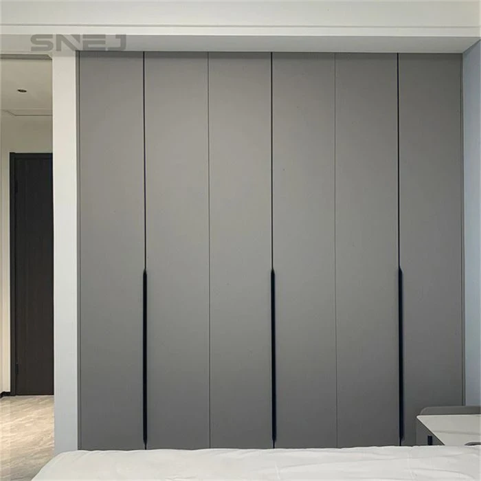 Dark grey fitted wardrobe doors with long handles - Plywood Open Wardrobe by SNEJ