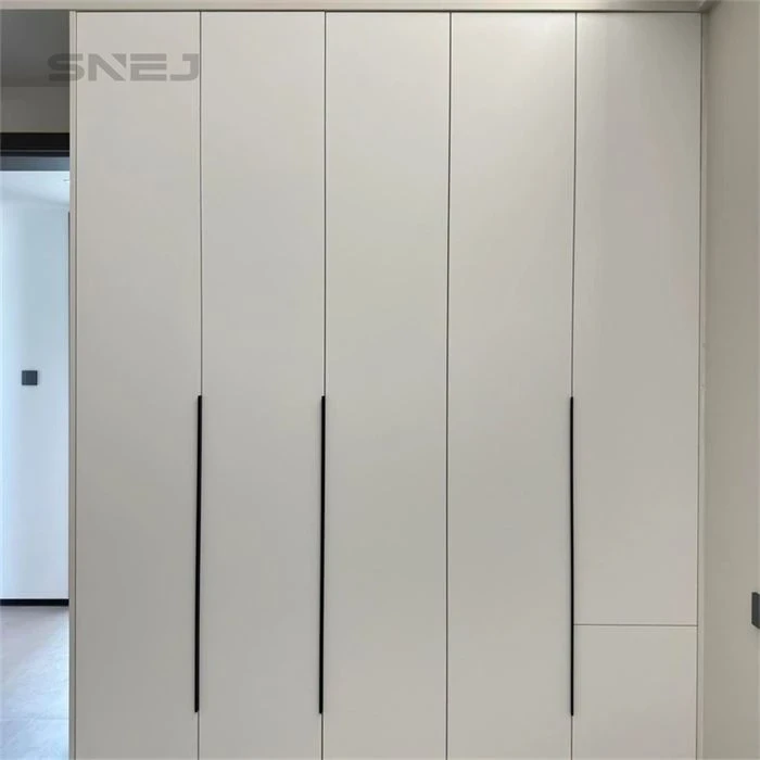 Pale full-height wardrobe doors with long dark handles - Closet With Cabinet Doors by SNEJ