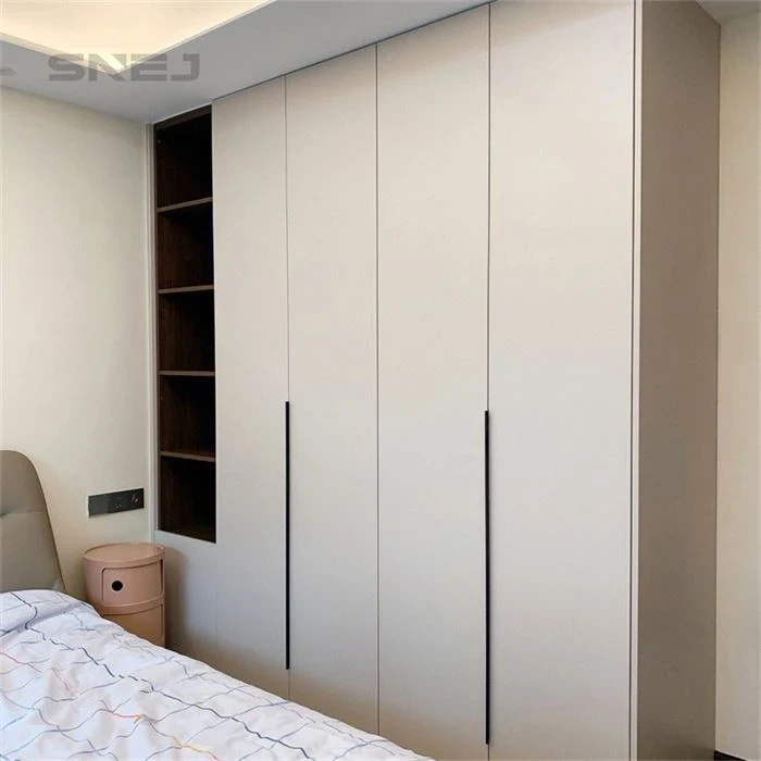 Full-height fitted wardrobe with aligned doors and slim handles - Bedroom With Open Wardrobe by SNEJ, image 2