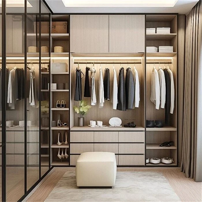 Walk-in wardrobe layout with hanging rails and shelving - Industrial Open Wardrobe With Drawers by SNEJ, image 2