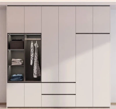 Pale wardrobe with open hanging niche and lower drawers - Sectional Bedroom Closet by SNEJ