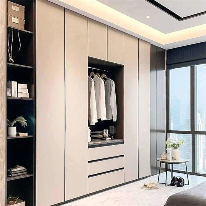 Fitted wardrobe combining closed cupboards with open storage - Open Wardrobes For Sale by SNEJ, image 3