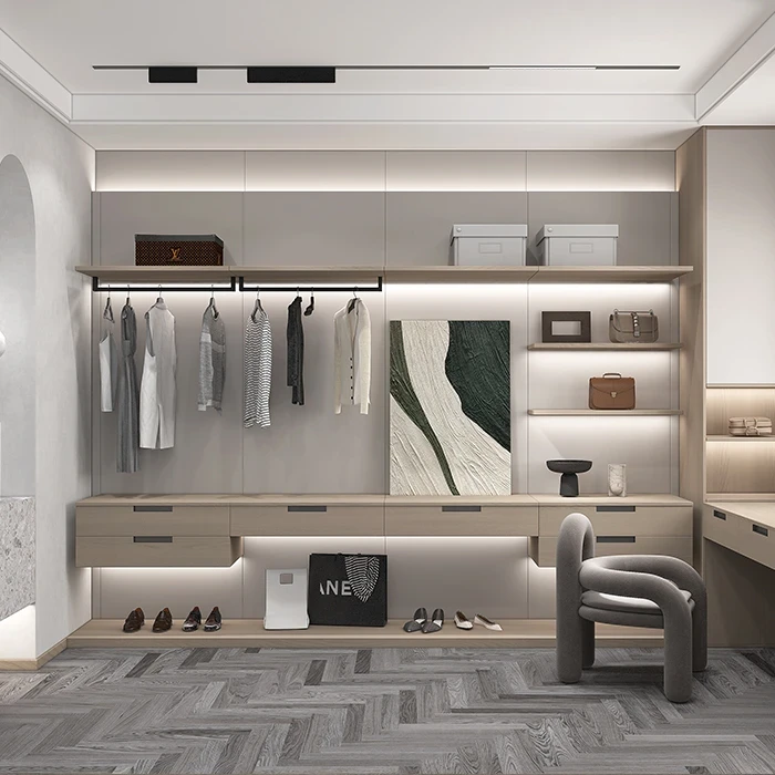 Open wardrobe with long hanging rail and low drawer storage - Open Wardrobe with Drawers by SNEJ