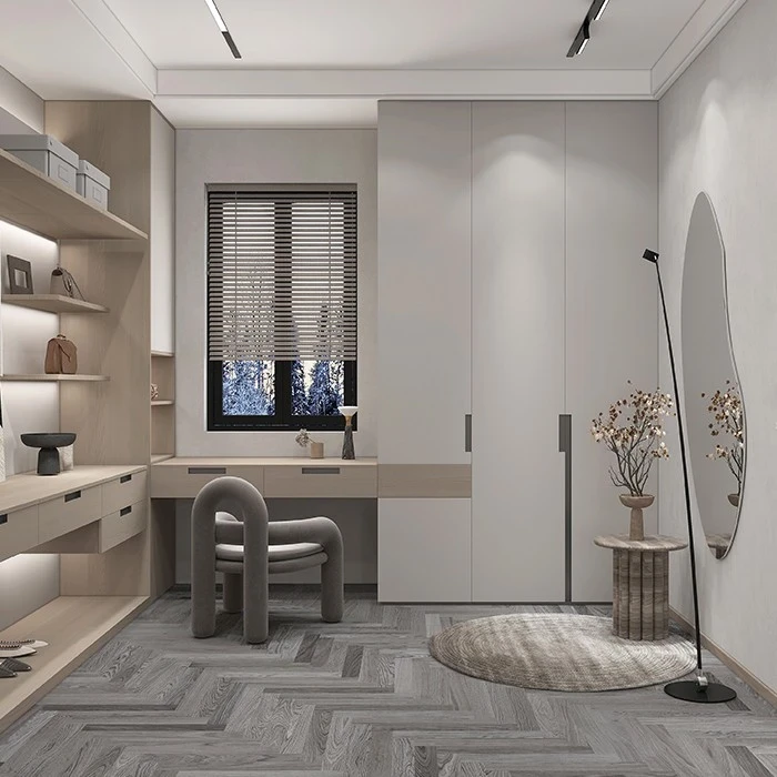 Dressing area with open shelves and a mirrored table - Open Wardrobe with Drawers by SNEJ, image 2