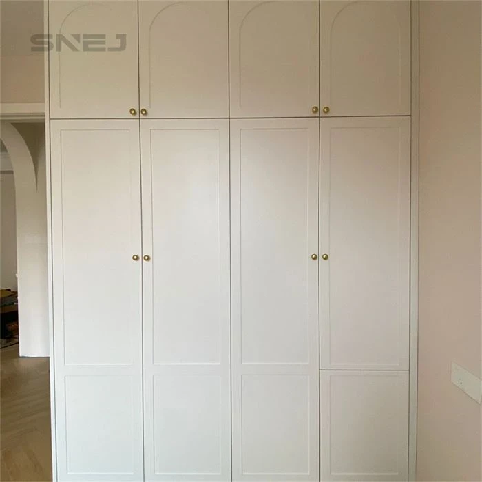 White framed wardrobe doors with overhead storage cupboards - Skinny Closet Doors by SNEJ, image 3
