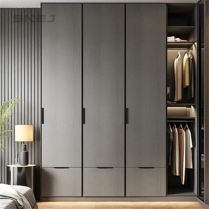 Fitted wardrobe combining closed cupboards with open storage - Metal And Wood Open Wardrobe by SNEJ, image 2