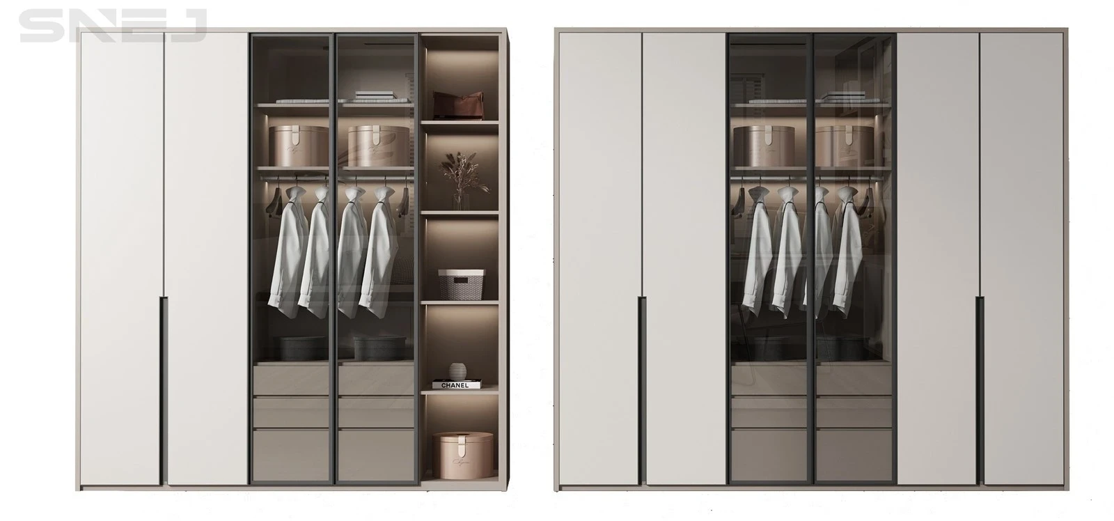 White Open Wardrobe With Drawers — Design details