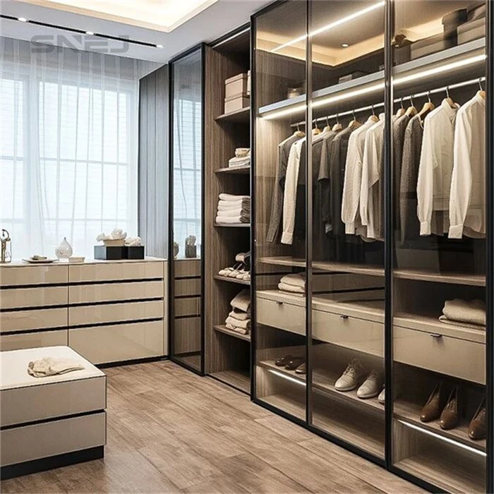 Open dressing-room wardrobe with drawers and hanging rails - Open Bathroom Closets by SNEJ