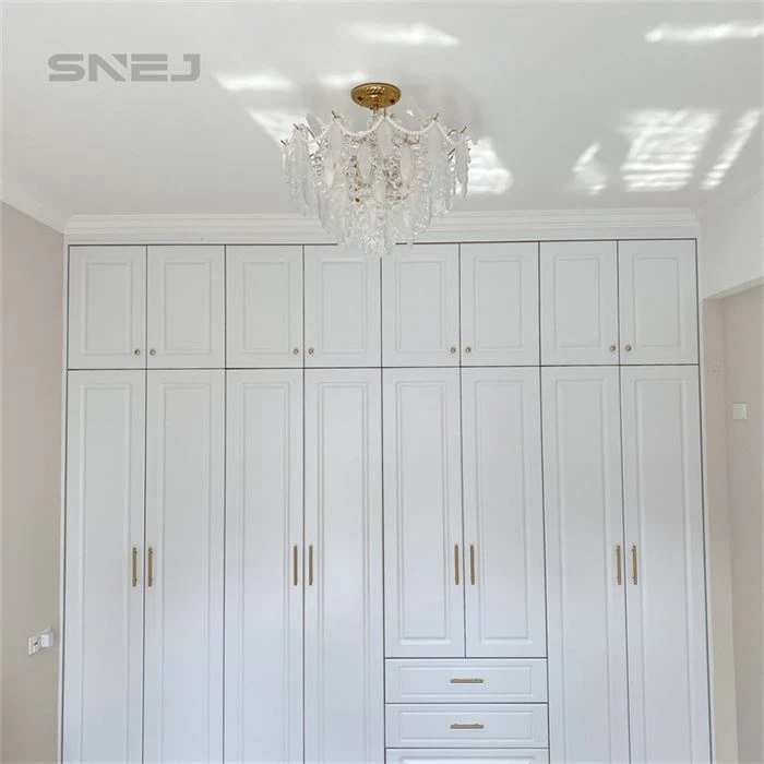 White framed wardrobe doors with overhead storage cupboards - Skinny Closet Doors by SNEJ, image 2