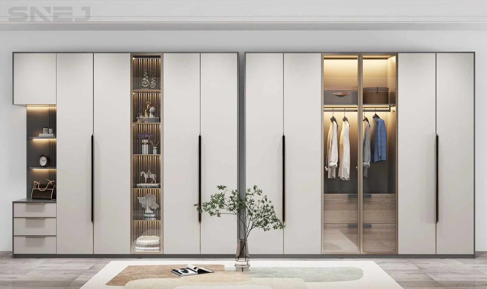 Open Wardrobe Closet With Drawers — Design details
