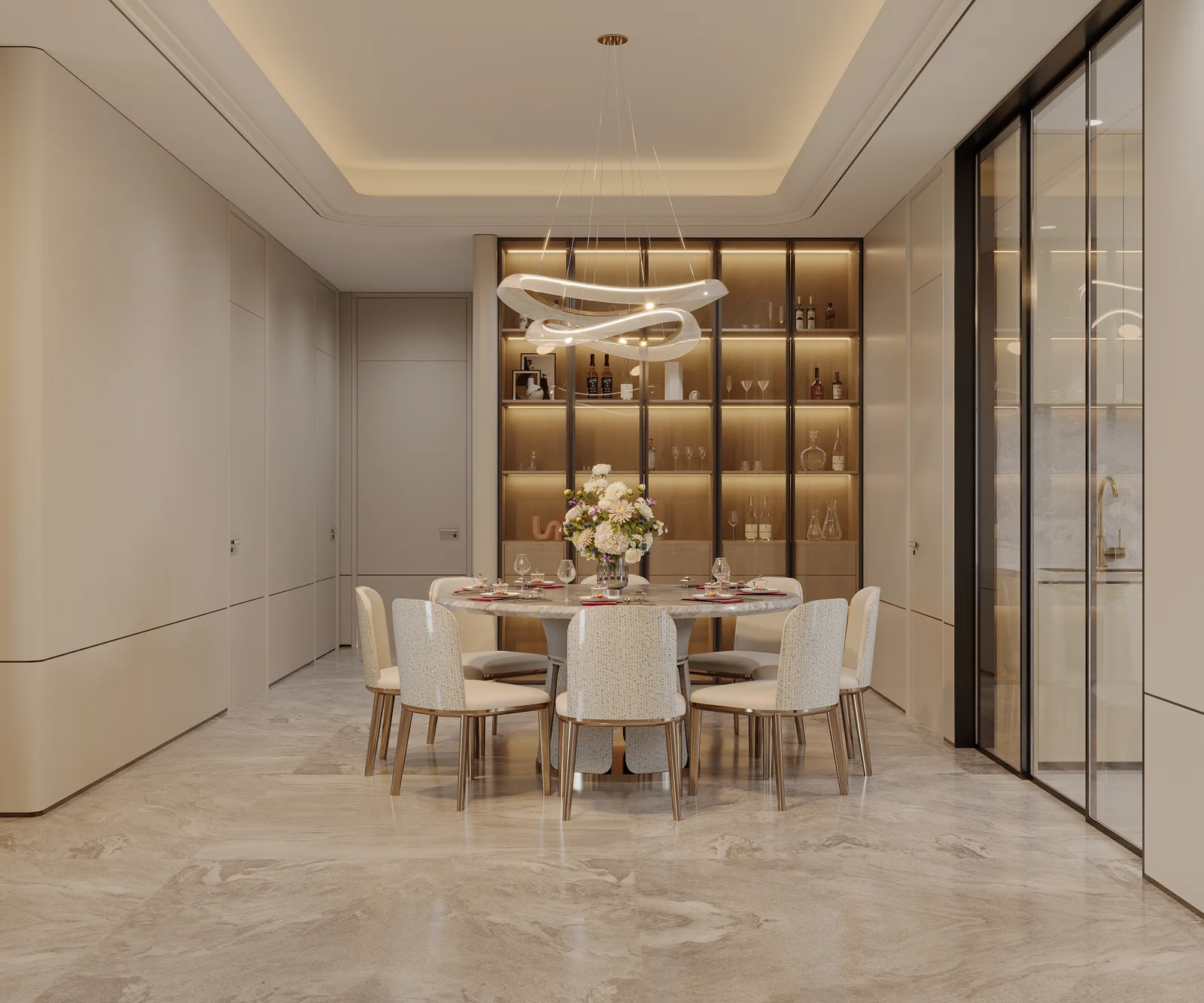 Dining-room design proposal with display cabinetry