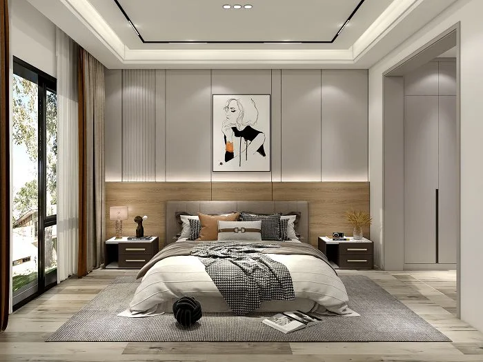 Jinlin Heyuan 9-5 — bedroom with full-height cabinetry design proposal