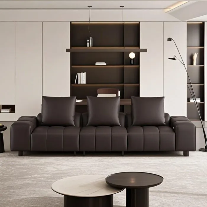 Modern Minimalist Brown Leather Sofa